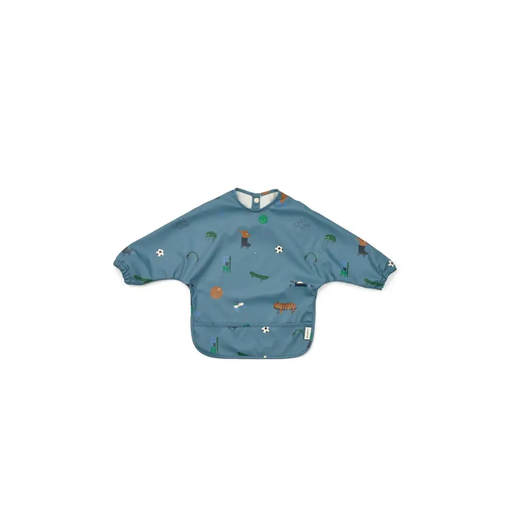 LIEWOOD bavoir Merle bib, blue beach print with front pocket, Citron Grenadine