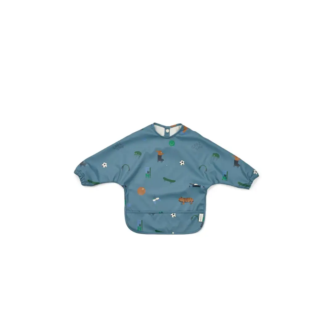 LIEWOOD bavoir Merle bib, blue beach print with front pocket, Citron Grenadine