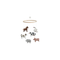 GAMCHA mobile for crib with six felt farm animals hanging from a wooden hoop