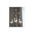 GAMCHA mobile goose for crib by Citron Grenadine, three white plush geese with orange beaks and blue bows, wooden ring.