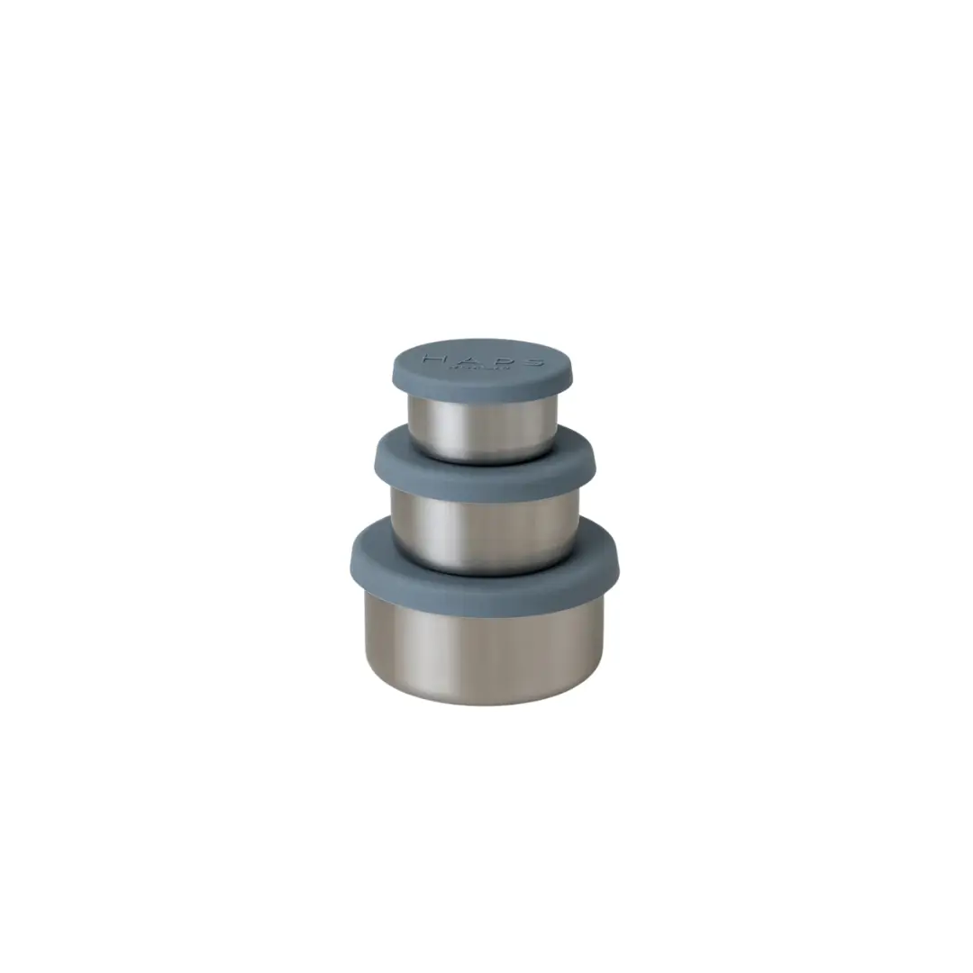 HAPS NORDIC trio S ocean stainless steel food storage containers set of 3 with blue-gray lids