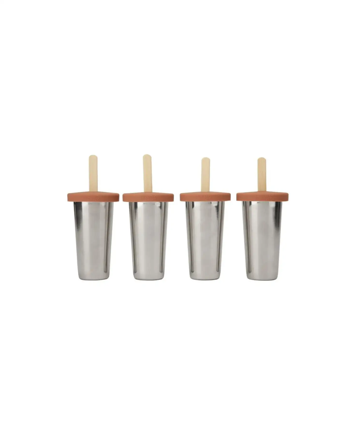 Four HAPS NORDIC ice lolly makers with terracotta lids and wooden sticks