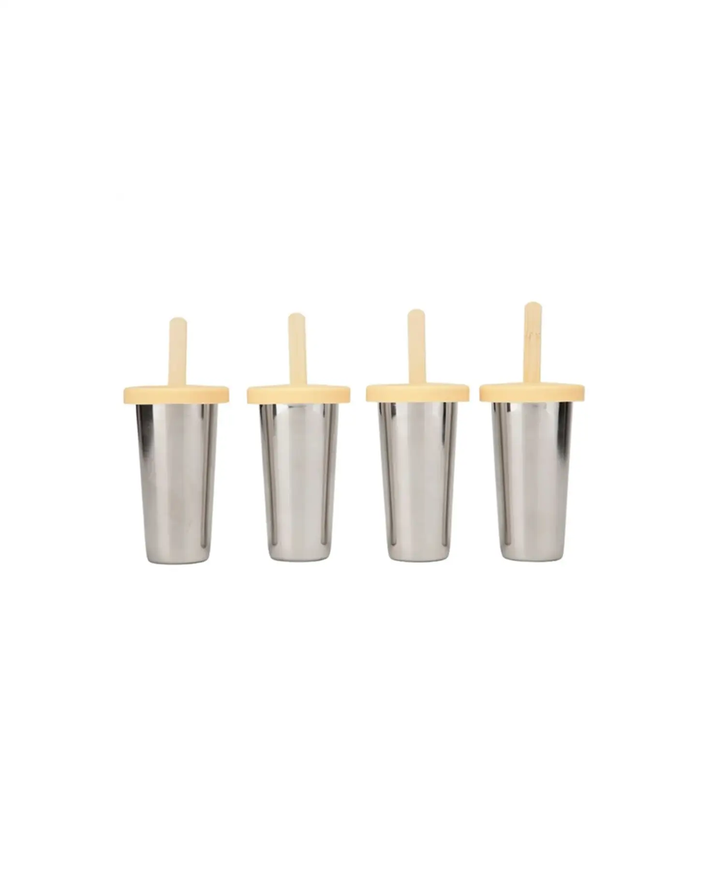 HAPS NORDIC ice lolly makers, 4 beige-lidded stainless steel molds with wooden sticks