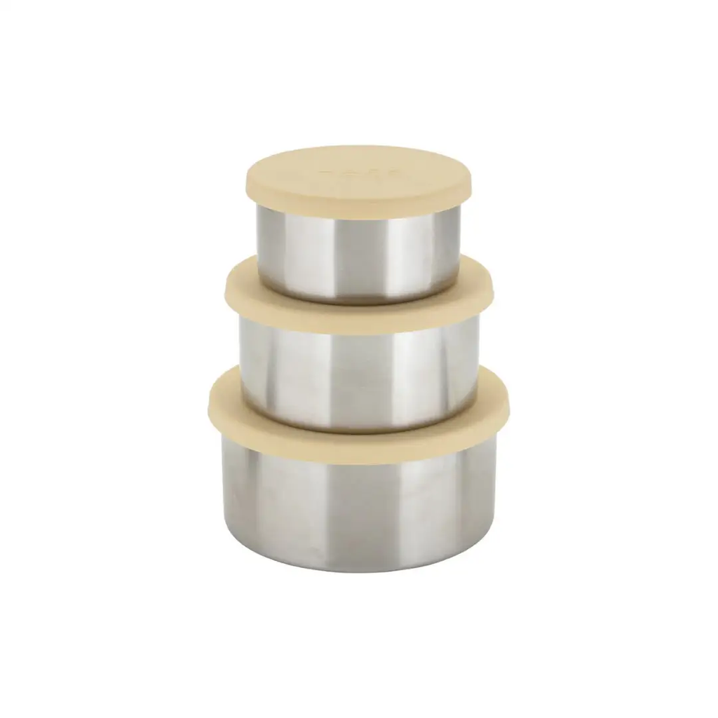 HAPS Nordic trio L food storage containers by Citron Grenadine, stainless steel with beige lids (set of 3)