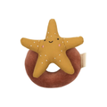 FABELAB hochet étoile de mer, yellow star plush with rust-brown ring teething toy by Citron Grenadine.