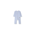 Combi rayée bleue pour bébé, manches et jambes longues, boutons en bois.