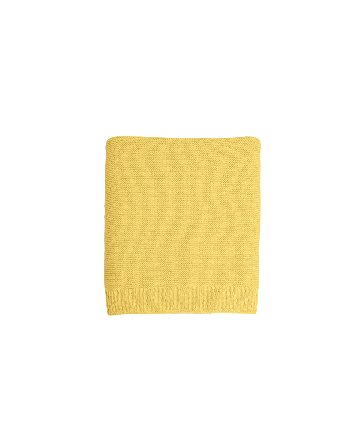 Katarina buttercup knit scarf, solid yellow, folded with ribbed edge