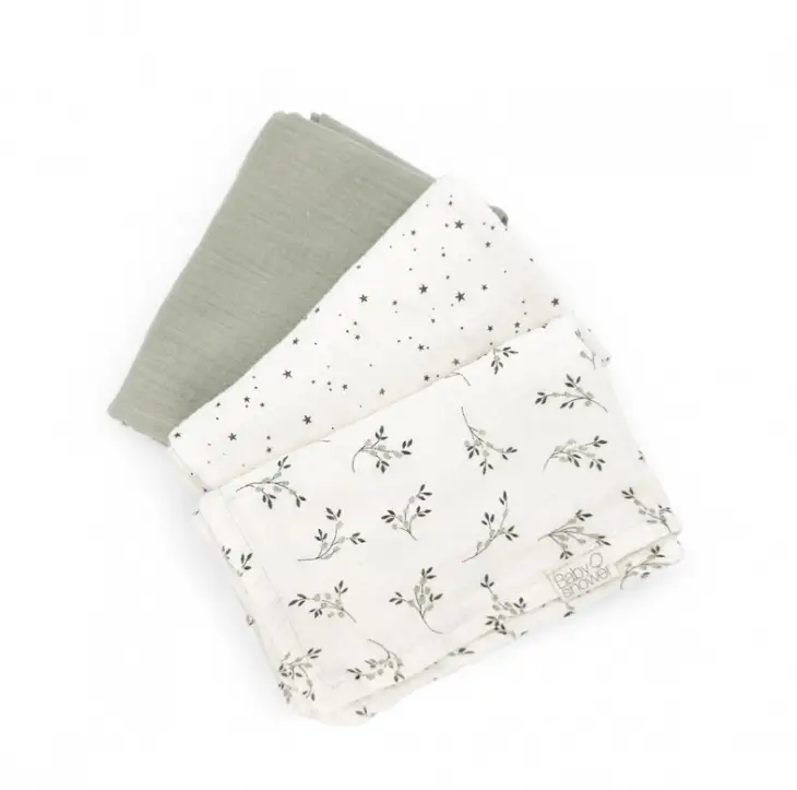 BABYSHOWER set de 3 langes / olive bloom by Citron Grenadine