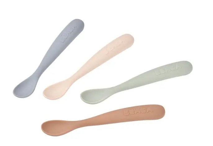 BÉABA Lot de 4 cuillères 1er âge silicone - Natural by Citron Grenadine