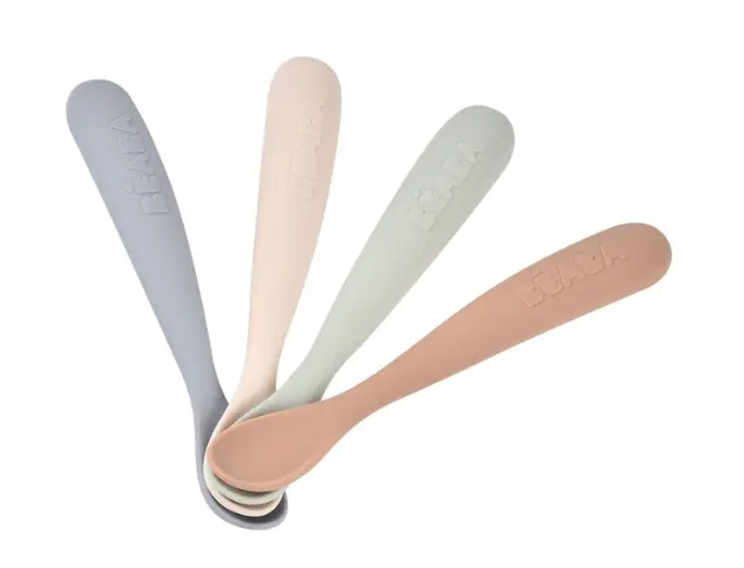 BÉABA Lot de 4 cuillères 1er âge silicone - Natural by Citron Grenadine