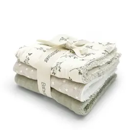 BABYSHOWER set 3 mini-serviettes / olive bloom by Citron Grenadine