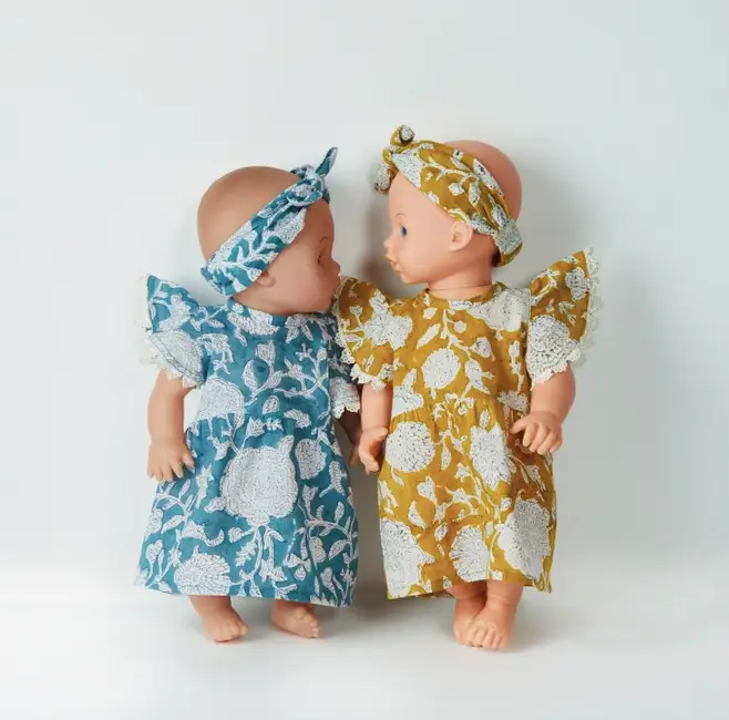 Bonheur du Jour robe Amicia pour poupées Tupia bleue by Citron Grenadine