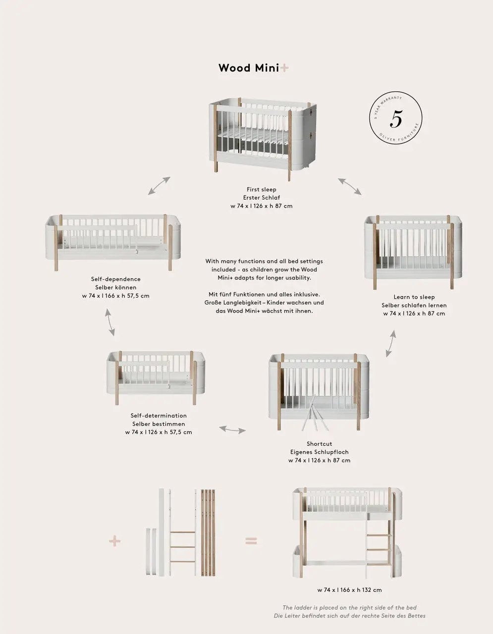 Oliver Furniture lit mini+ 0/9 ans / blanc/chêne by Citron Grenadine