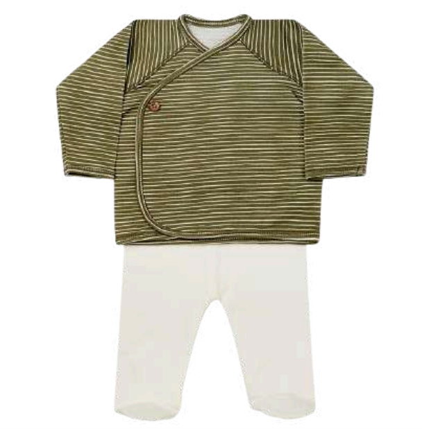 MORE THAN BABIES set 2 pièces / green stripes by Citron Grenadine