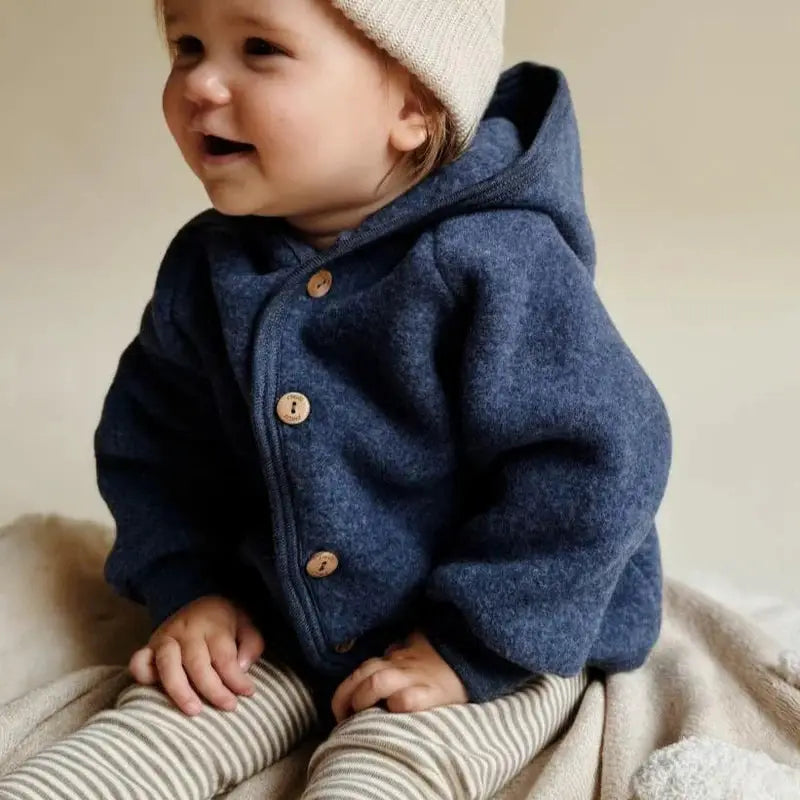 ENGEL NATUR veste bleu chiné hooded windbreaker for infants by Citron Grenadine