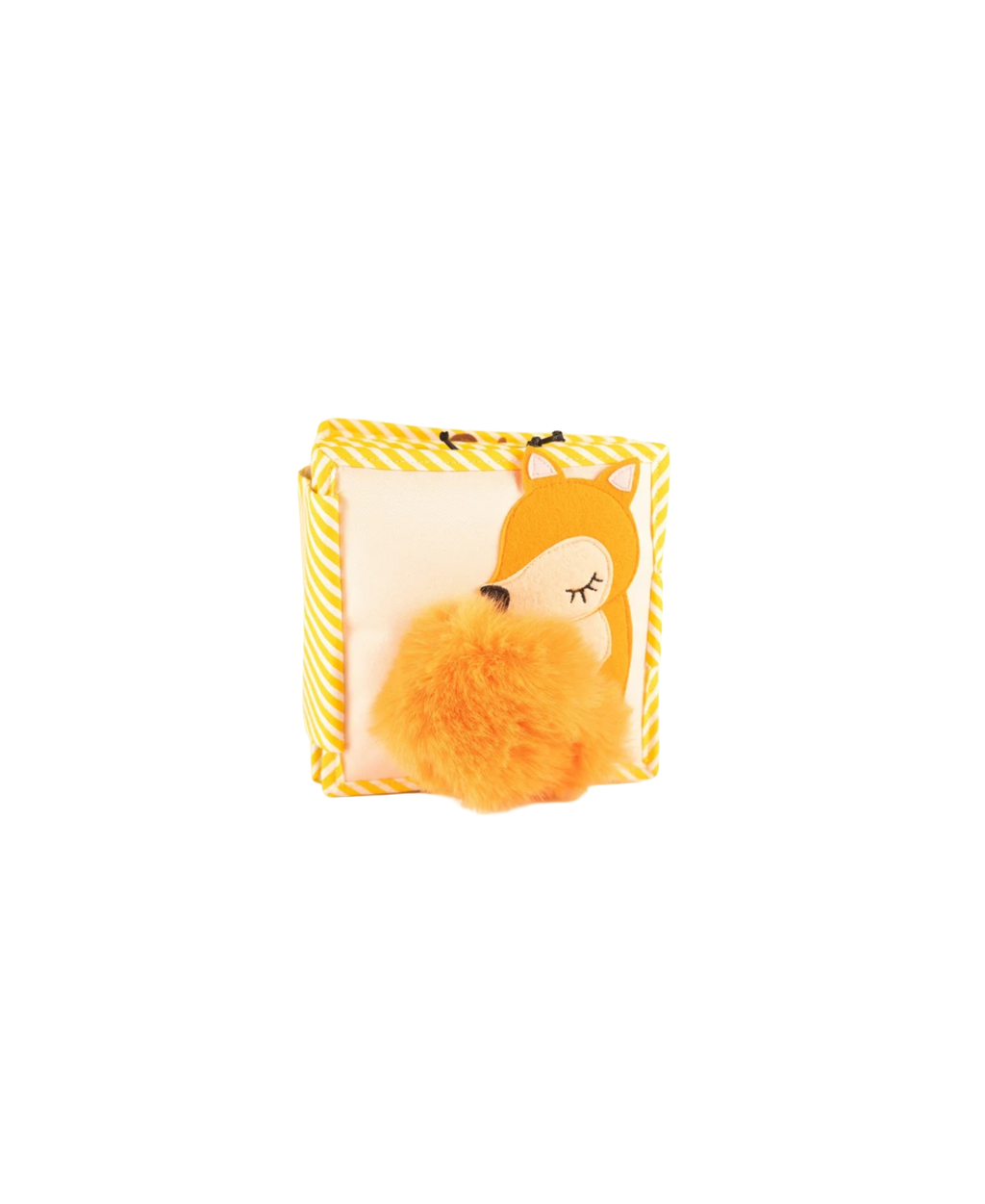JOLLY DESIGNS livre d'éveil fluffy fox pour bébé, Citron Grenadine, jaune/orange avec pompon et bordure rayée