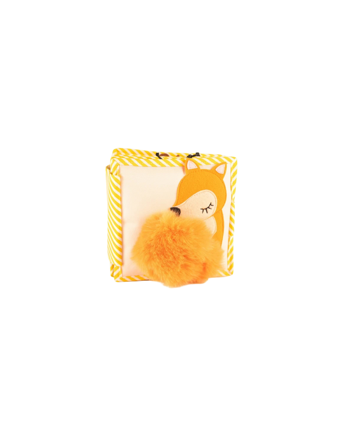 JOLLY DESIGNS livre d'éveil fluffy fox pour bébé, Citron Grenadine, jaune/orange avec pompon et bordure rayée