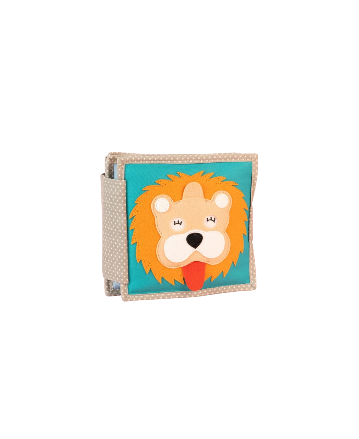 JOLLY DESIGNS livre d'éveil en tissu avec lion orange sur turquoise, Citron Grenadine, pour bébés
