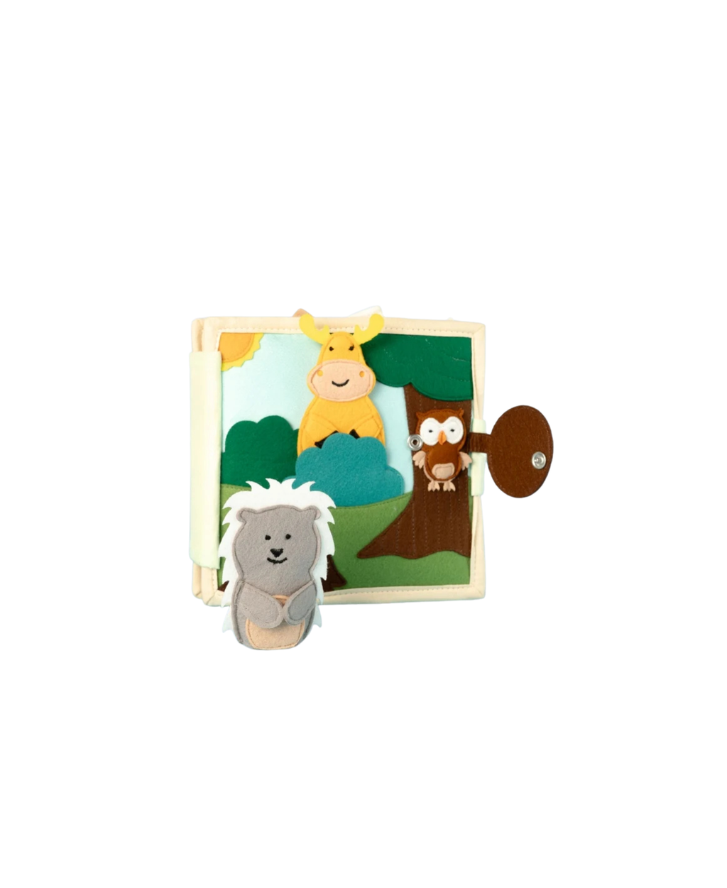 Livre d'éveil Animal Friends Citron Grenadine en feutrine, décor forêt avec animaux