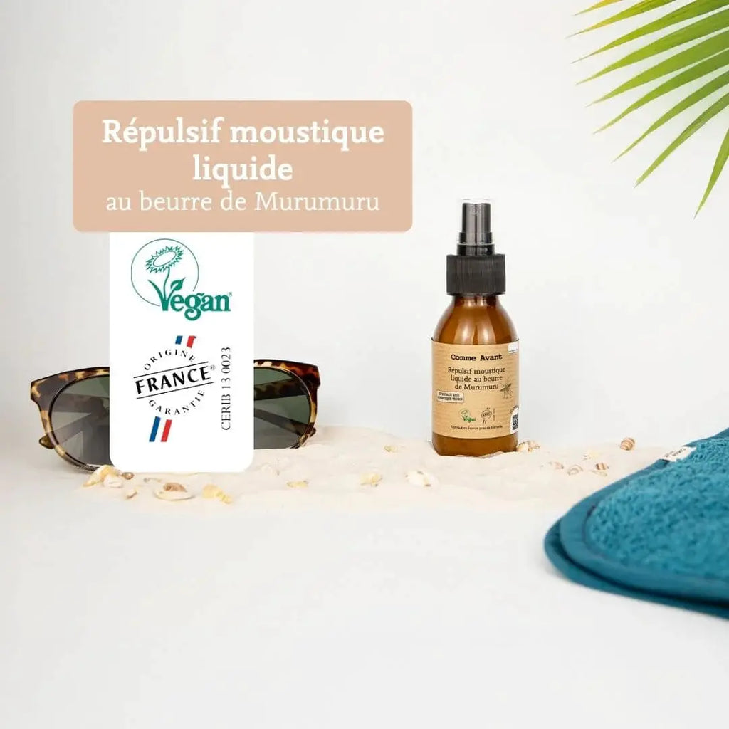 COMME AVANT Crème solaire SPF50 minérale liquide à l'huile de karanja, bouteille ambrée avec pompe, Citron Grenadine