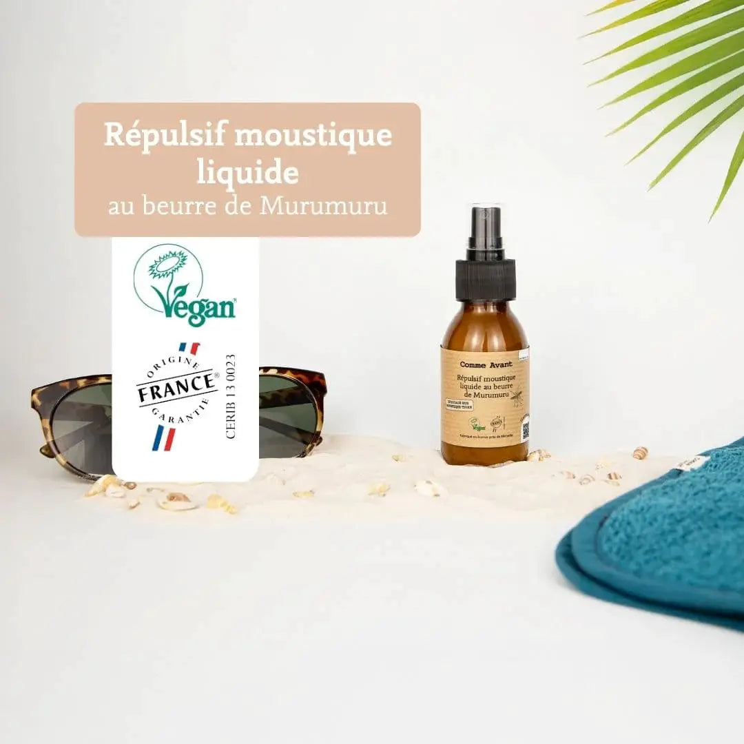 COMME AVANT Crème solaire SPF50 minérale liquide à l'huile de karanja, bouteille ambrée avec pompe, Citron Grenadine