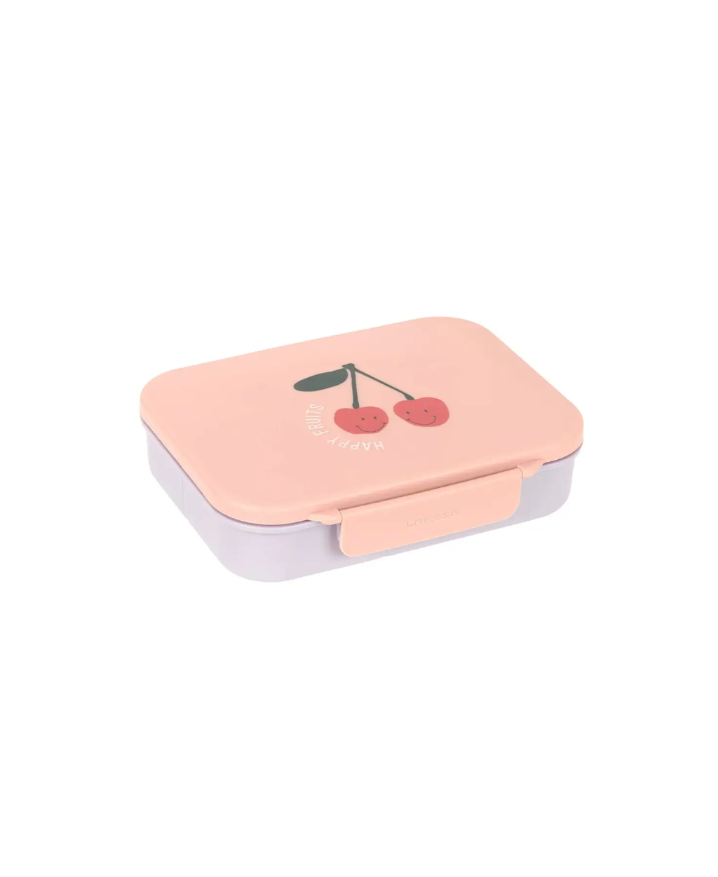 LÄSSIG bento lunchbox happy fruits cherry, peach-pink lid with lavender body and two smiling cherries