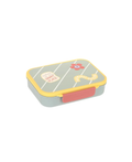 LÄSSIG bento lunchbox, happy trails flower design; pastel gray body with yellow lid trim and pink latch