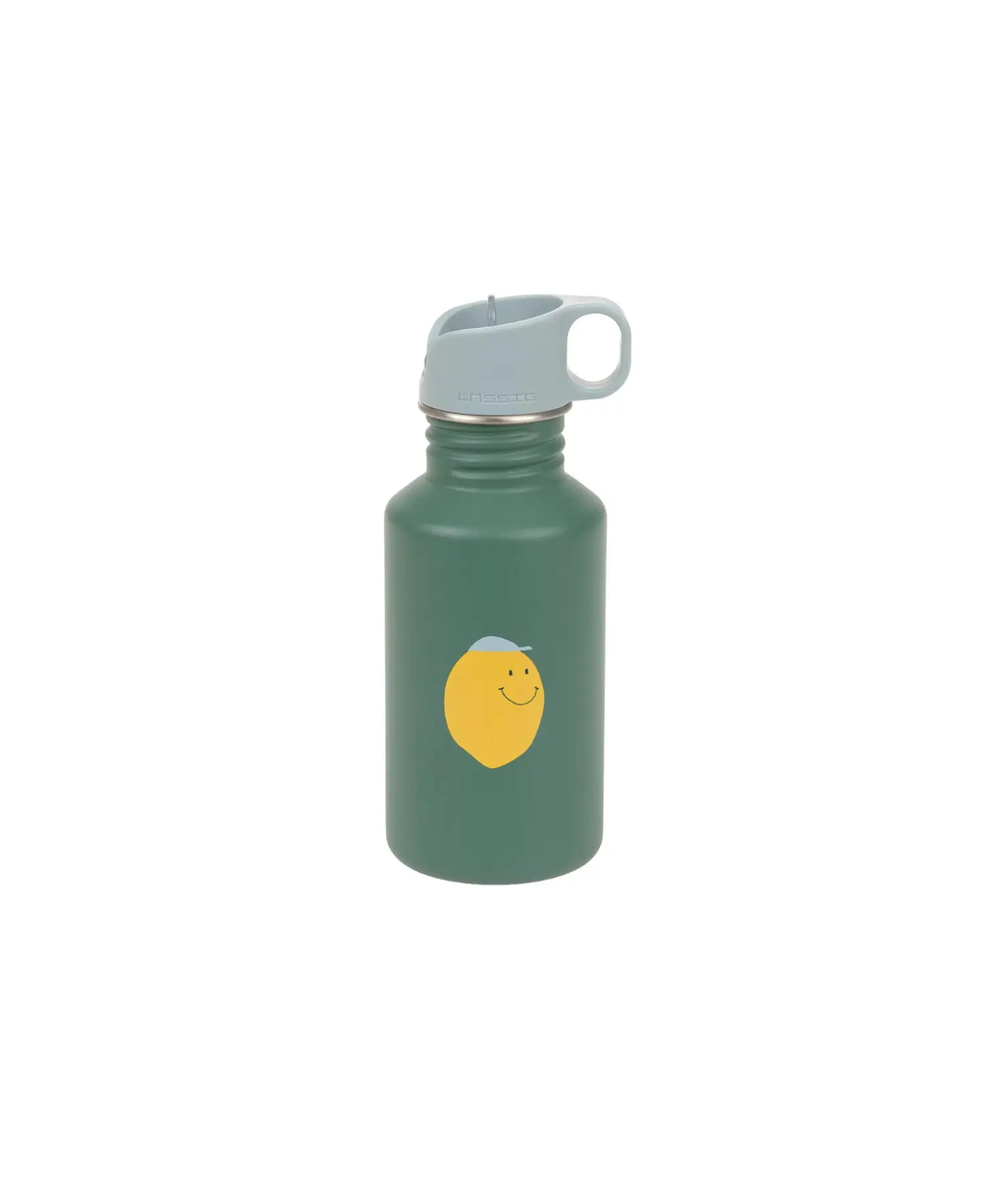 LÄSSIG 500ml gourde green bottle with lemon happy-fruits graphic and light-blue cap