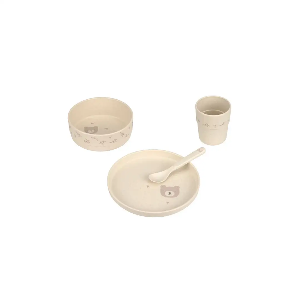 LÄSSIG set repas PP, 4-piece beige feeding set with bear motif, Citron Grenadine