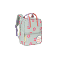 LÄSSIG sac-à-dos mini square backpack by Citron Grenadine; mint green with pink flower print and lavender straps