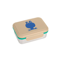 Lunchbox LÄSSIG happy trails frog, beige lid with blue frog graphic, white body, green rim