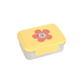 LÄSSIG lunchbox happy trails flowers, yellow lid with red flower motif and purple center, white base