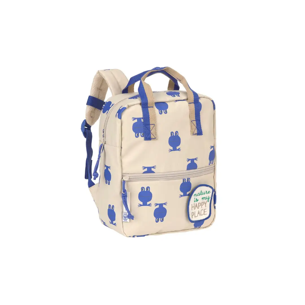 LÄSSIG sac-à-dos mini square frog backpack by Citron Grenadine; beige with blue frog pattern