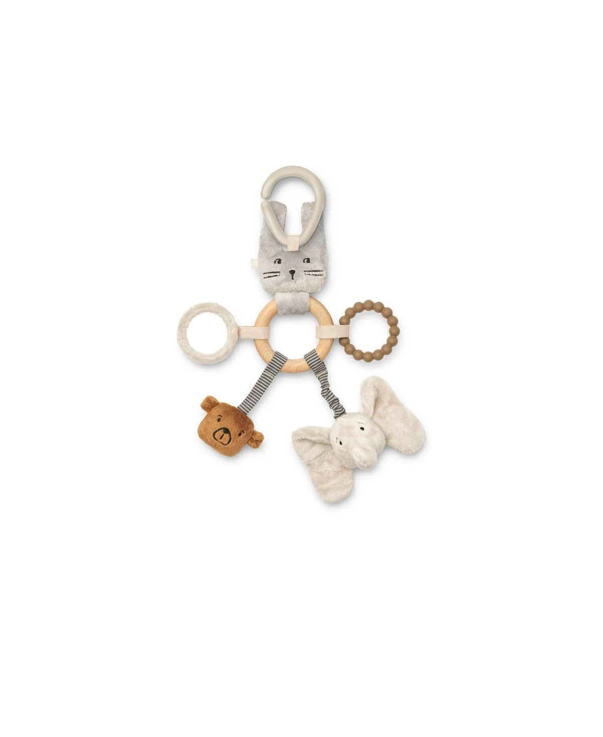 LIEWOOD hochet Angie mist mix; plush cat head, beige teething ring, wooden ring, beaded circle, bear and elephant charms