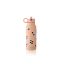 Gourde LIEWOOD rose pâle 350 ml avec motif baies et feuilles, bouchon rose et boucle d’attache