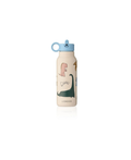 Gourde LIEWOOD 350ml falk/dino roar sandy, bouteille d’eau beige avec bouchon bleu et motifs dinosaures