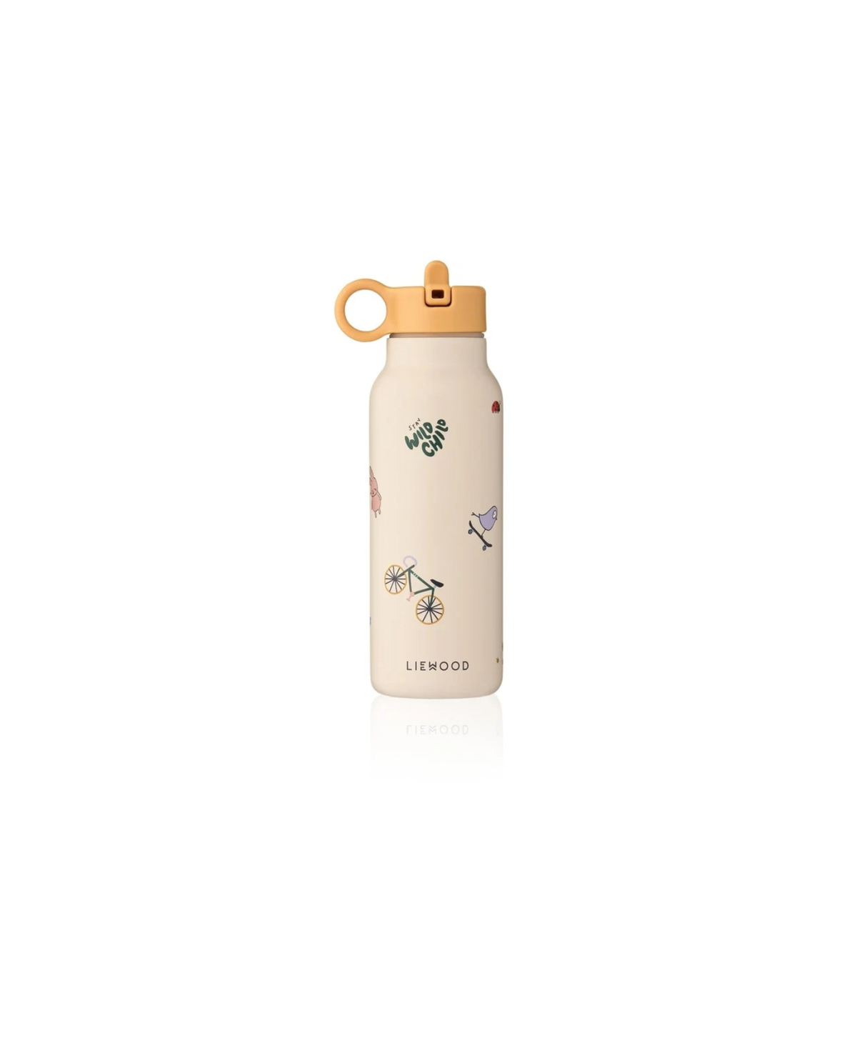 LIEWOOD 350ml water bottle in sandy beige with peach cap and bike illustrations