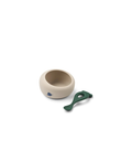 LIEWOOD set repas dino roar sandy, beige bowl with blue dinosaur print and green spoon