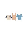 LIEWOOD Sylvester baby wash mitts, 3-piece pale Tuscany mix: beige dog, peach bunny, blue elephant