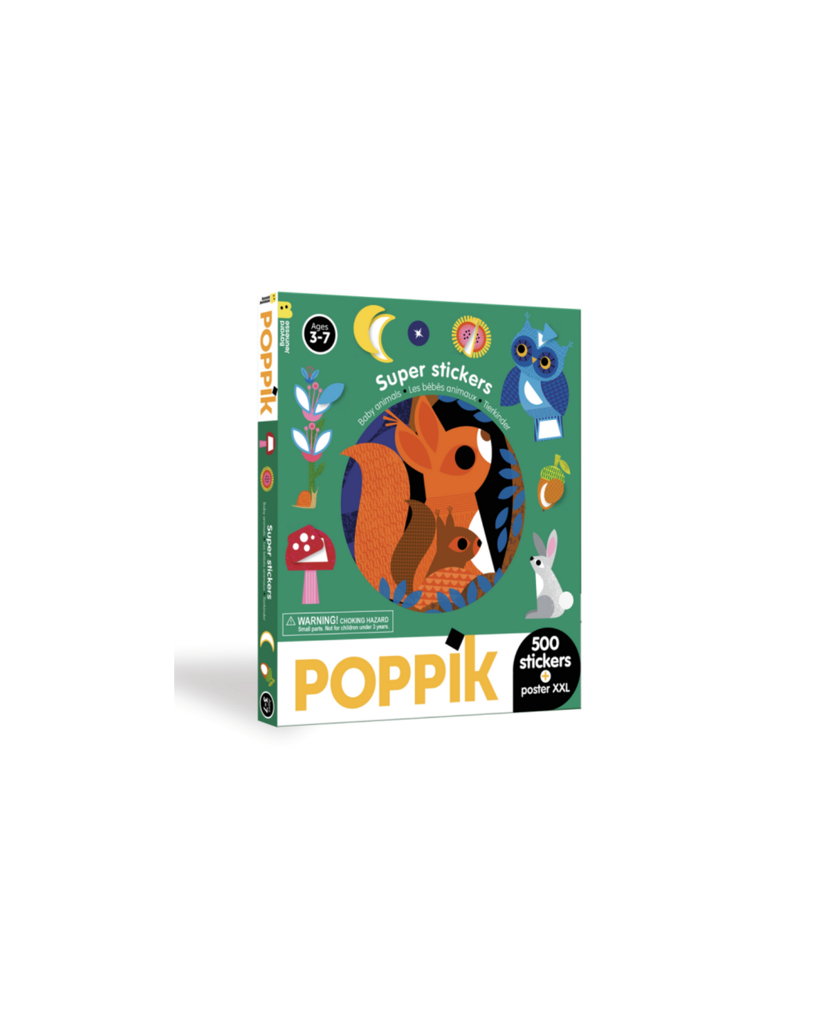 POPPIK stickers animaux bébés, boîte verte, Citron Grenadine, pour âges 3–7, 500 stickers