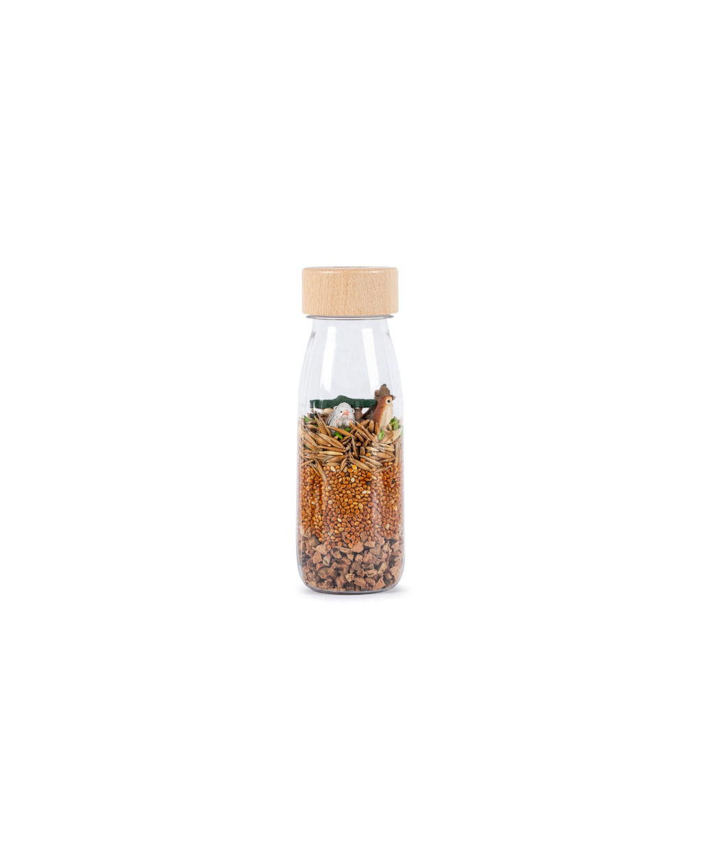 PETIT BOUM bouteille sensorielle forêt – verre avec bouchon bois, rempli de graines, Citron Grenadine