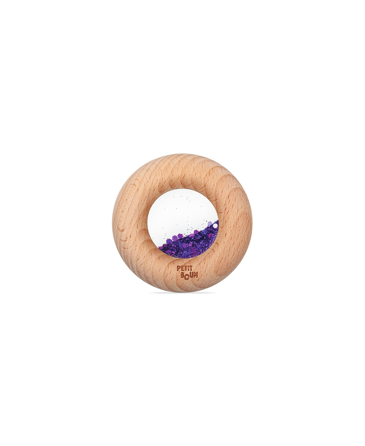PETIT BOUM donut sensoriel en bois violet, intérieur scintillant, jouet de dentition Citron Grenadine