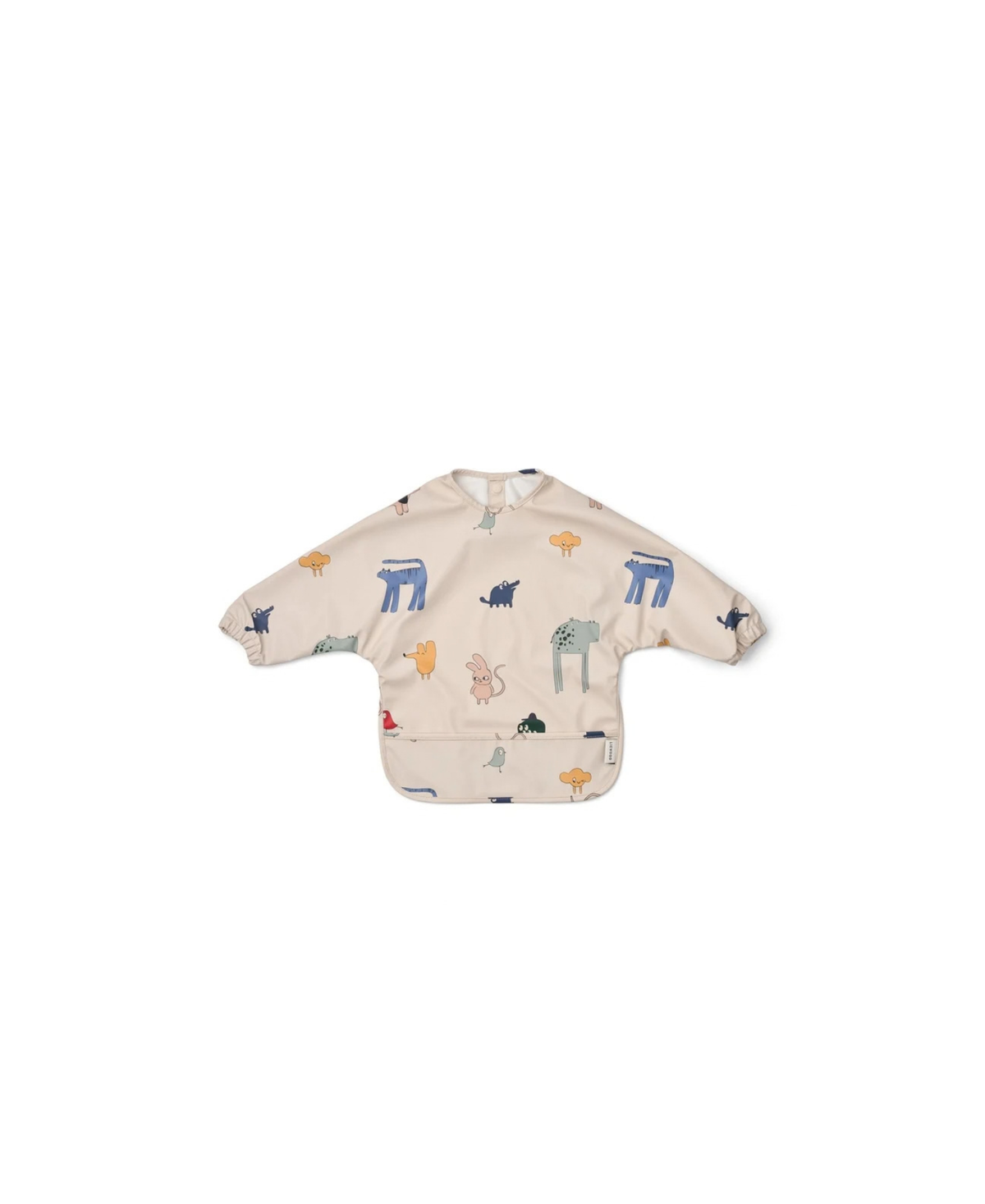 LIEWOOD Merle baby bib imagine sandy color with pastel animal print on beige fabric