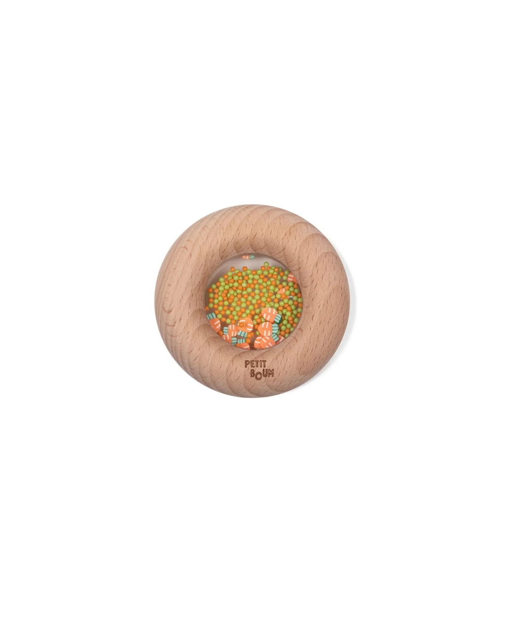 Petit Boum donut sensoriel en bois naturel avec carottes et perles colorées, jouet de dentition Citron Grenadine