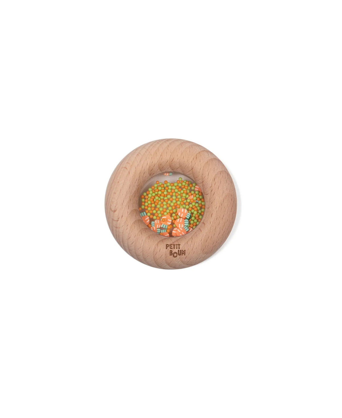 Petit Boum donut sensoriel en bois naturel avec carottes et perles colorées, jouet de dentition Citron Grenadine