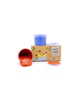 NEOGRÜN finger paints bio vegan bleu et rouge/orange, 2 pots sur boîte illustrée Citron Grenadine