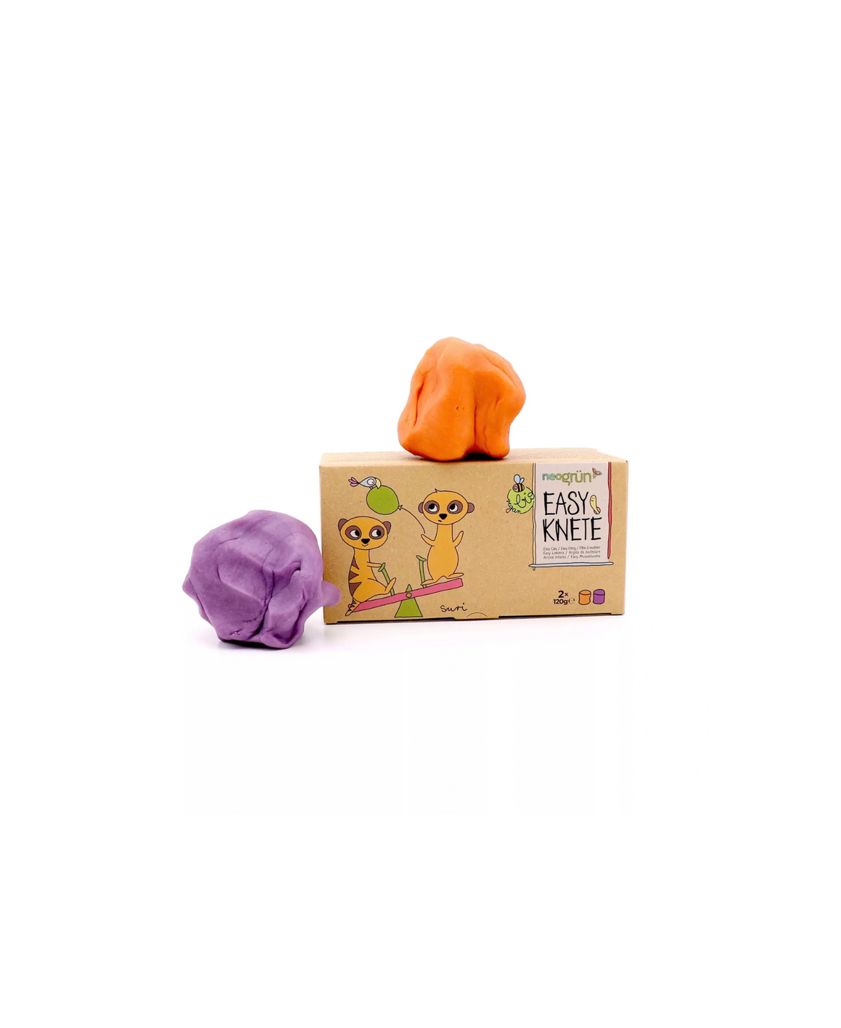 NEOGRÜN pâte à modeler végan bio, set orange et violet, 2×120 g, boîte illustrée Easy Knete
