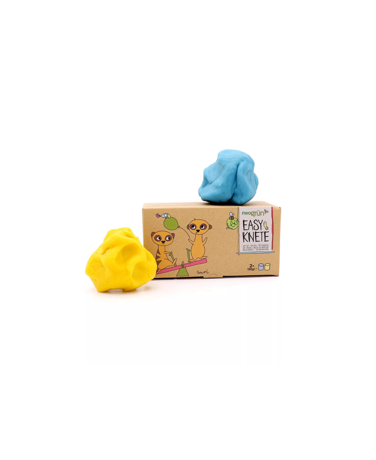 NEOGRÜN pâte à modeler végane bio – set Suri bleu et jaune, 2x120 g sur boîte carton