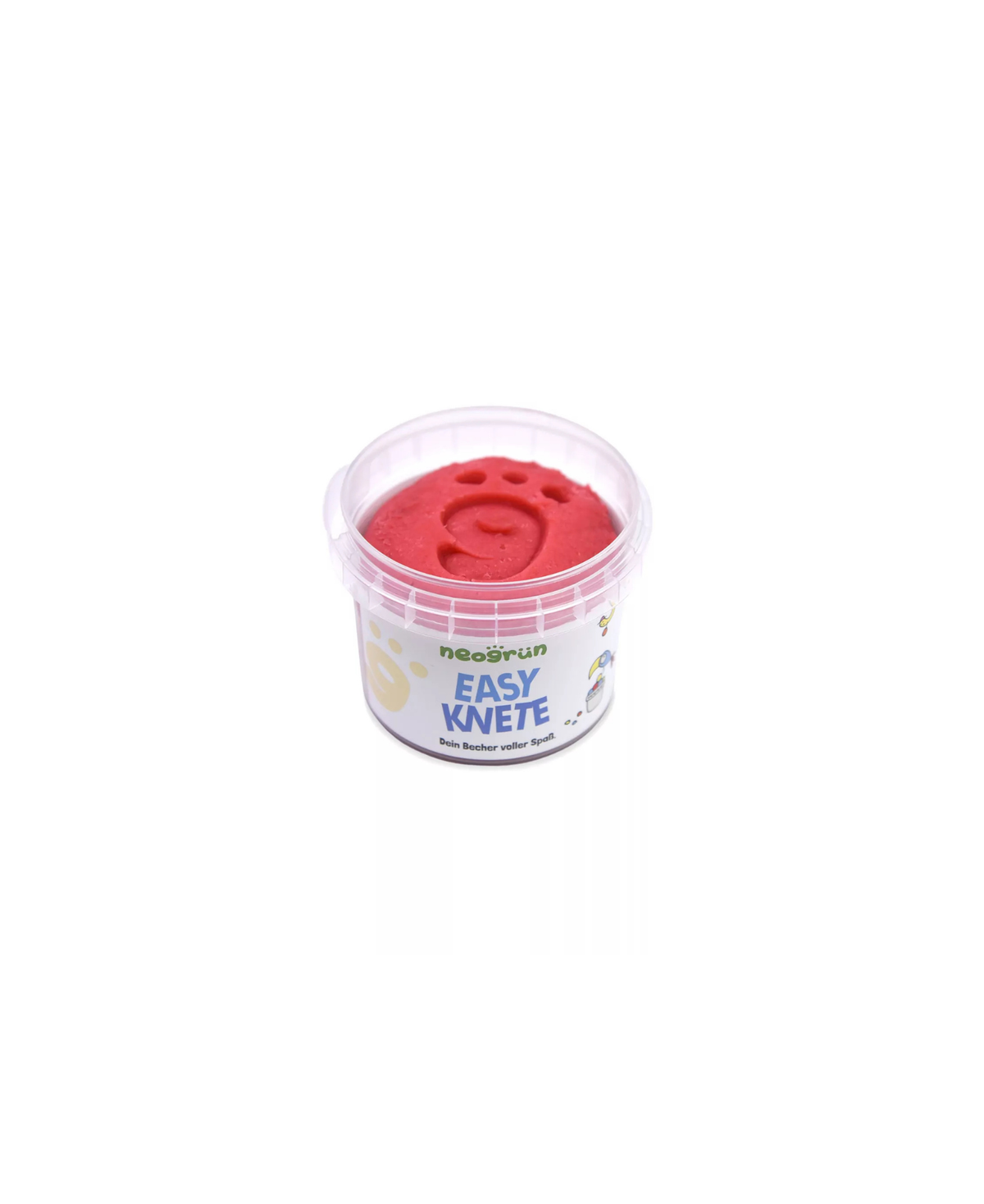 Pâte à modeler rouge végan bio dans pot transparent avec logo Neogrün