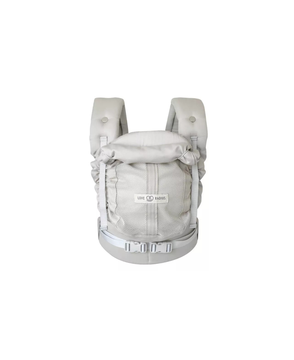 Porte-bébé Love Radius PhysioCarrier 2 blanc, structure souple, logo Love Radius sur le panneau avant